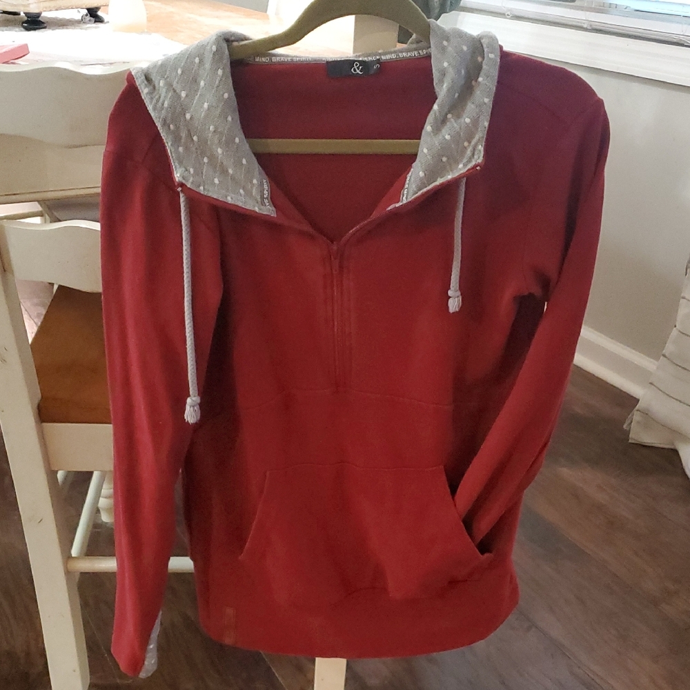 Ampersand Ave Red Hoodie with Polka Dot Lining